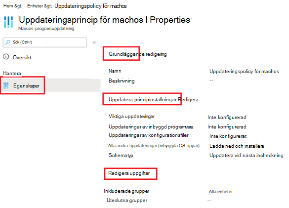 Skärmdump av sidan för principredigering.