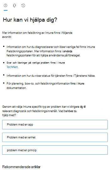 Skärmbild som visar scenarioalternativ i Intune administrationscenter.