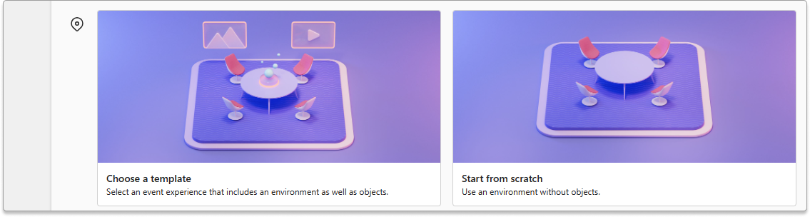 Skärmbild av alternativ för händelseutrymme: mall eller börja från början i Mesh på webben.