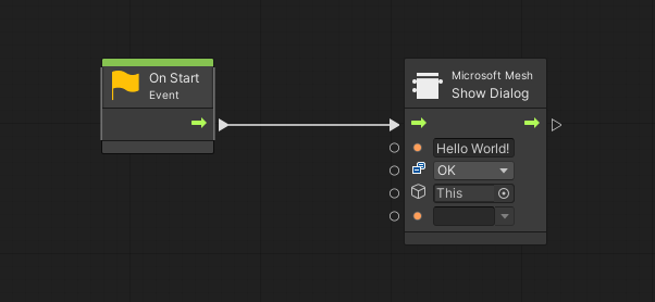 Skärmbild av det visuella skriptdiagrammet i Hello World-exemplet