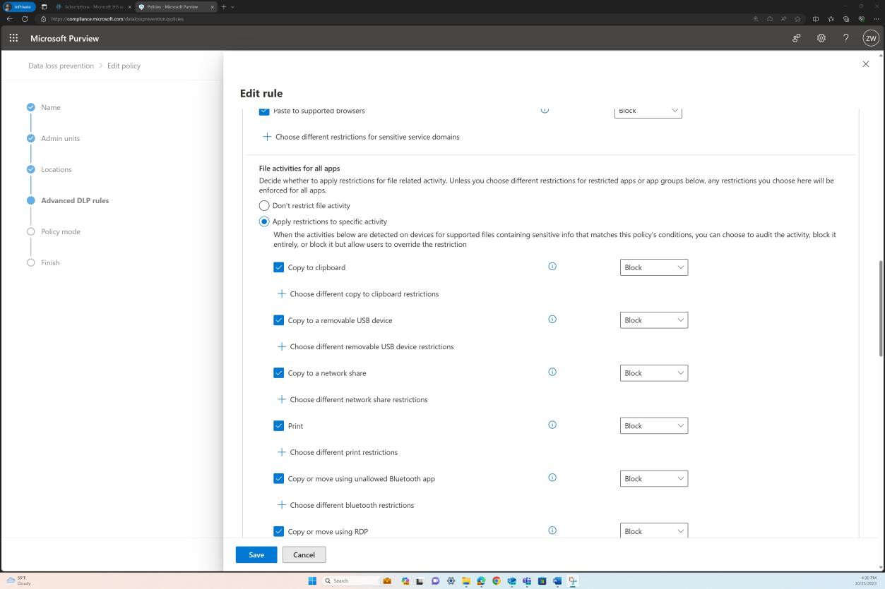 Microsoft Purview data loss prevention policies.