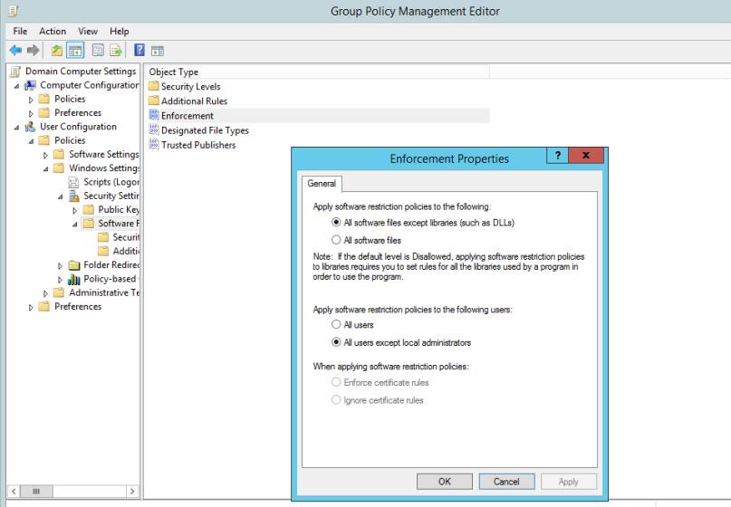 Screenshot showing Windows group policies.