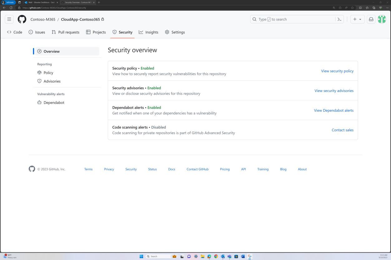 GitHub security overview.