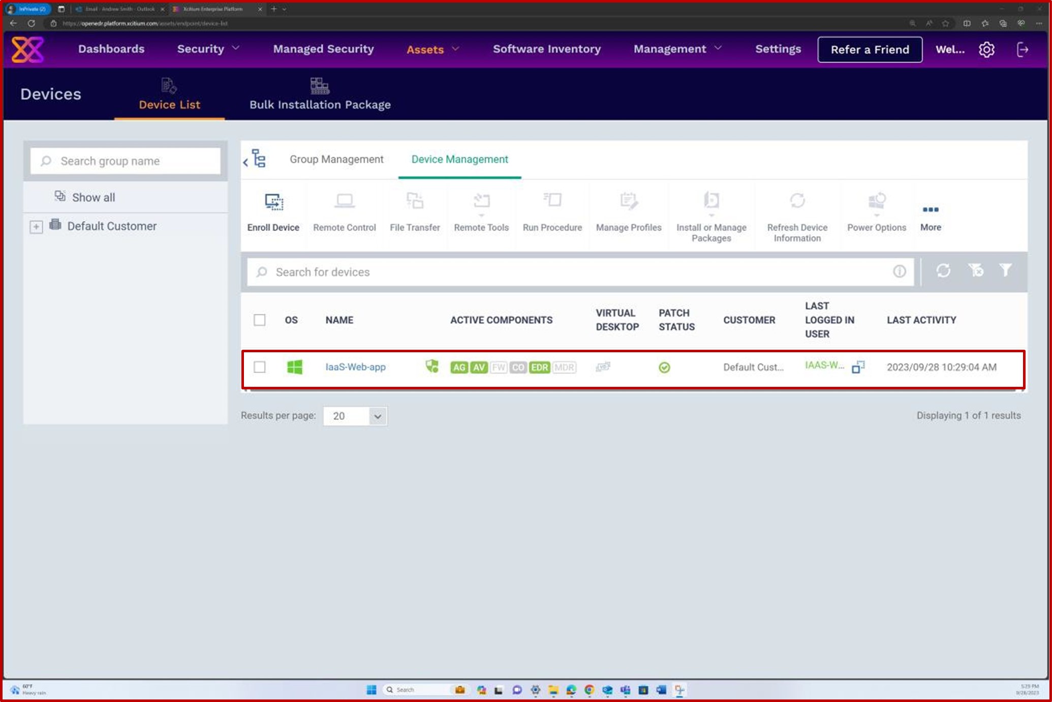 Screenshot of patch management in OpenEDR portal.