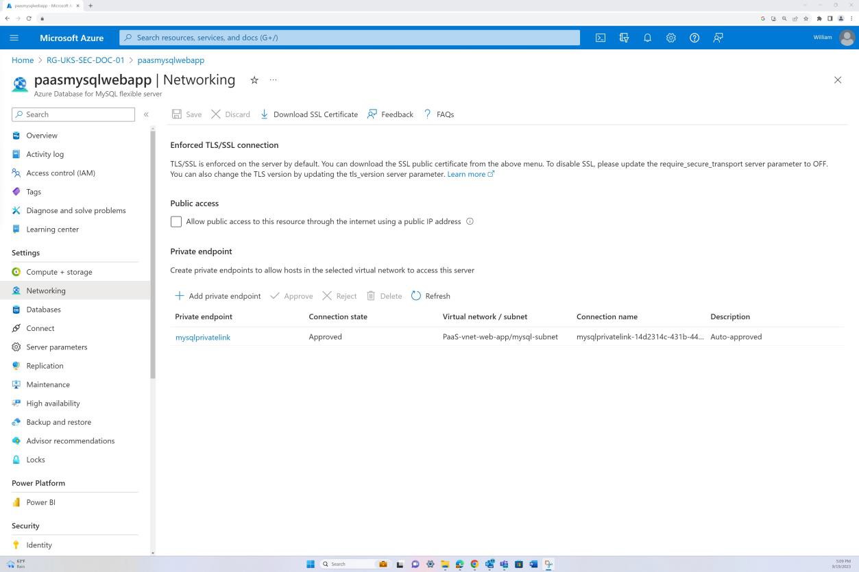 Azure networking settings.