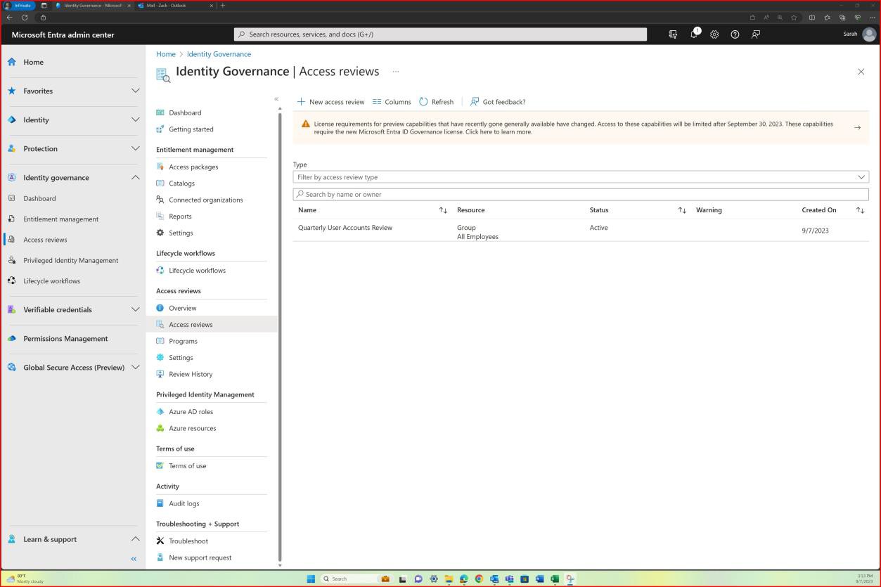 Microsoft Entra admin center access reviews.