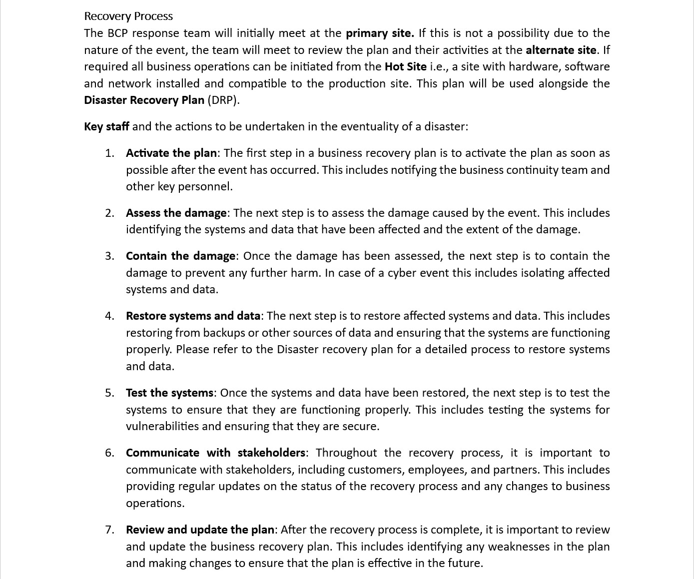 Business continuity plan document.