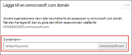 Skärmbild av Lägg till onmicrosoft-domän.