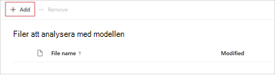 Skärmbild av filer för att analysera modellsidan som visar knappen Lägg till.
