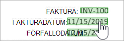 Skärmbild av dokumentområdet som visar hur du väljer ett entitetsfält.