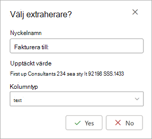 Skärmbild av rutan Välj extraktor på informationssidan för extraktor.