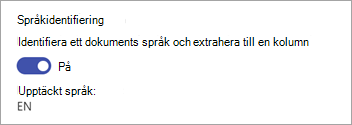 Skärmbild av avsnittet Språkidentifiering i panelen Extraherare.