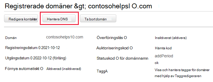 Välj Hantera DNS i listrutan.