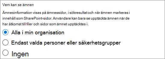 Skärmbild av vilka som kan se avsnittsalternativ.