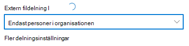 Skärmbild på SharePoint webbplatsnivå delningsinställningar inställd på Bara personer i egen organisationen.