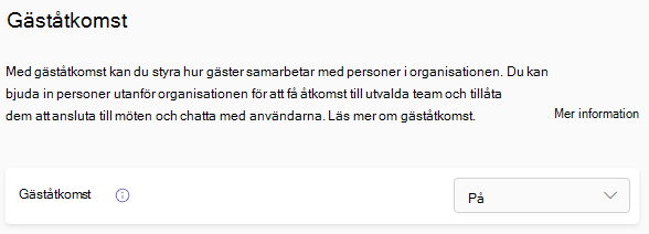 Skärmbild av inställningen för gäståtkomst i Teams.