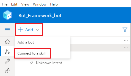 Skärmbild på Bot Framework Composer som visar hur du ansluter en Bot Framework robot till en färdighet.