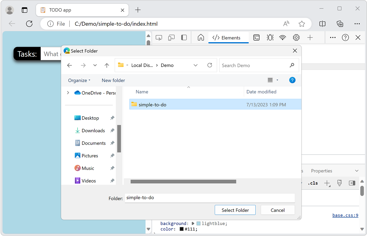 Picking the location of the root folder using the file manager of your operating system