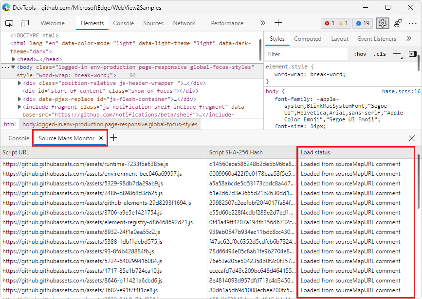 Source Maps Monitor tool, upon first load