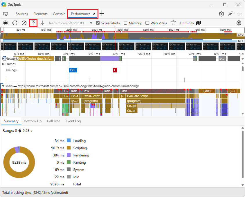 Importing a trace from within the Performance tool