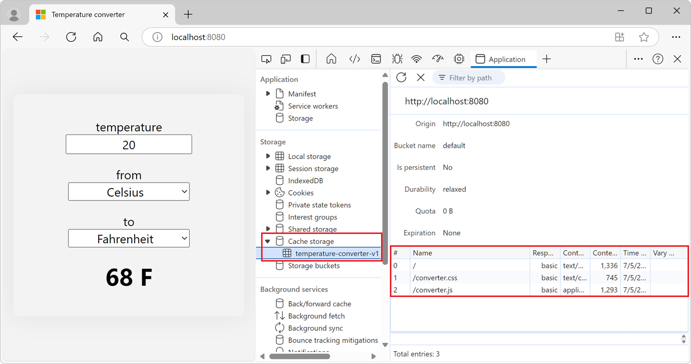 DevTools, showing where to view the cached resources