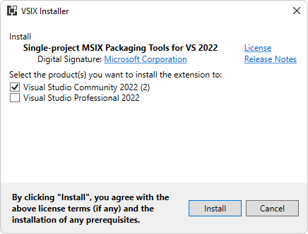 VSIX installer dialog