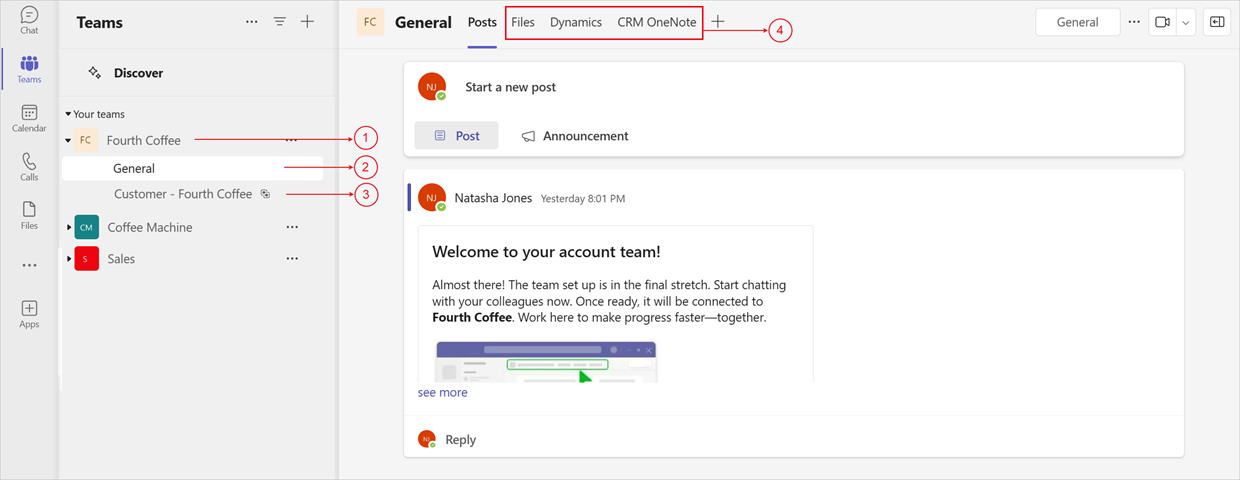 Skärmbild av ett kontoteam i Microsoft Teams.