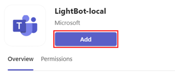 Screenshot of the app details dialog to add the LightBot app.