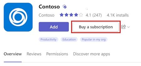 Screenshot shows buying the subscription for the selected app.