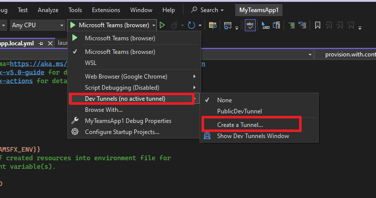 Screenshoot shows the steps to create a tunnel.