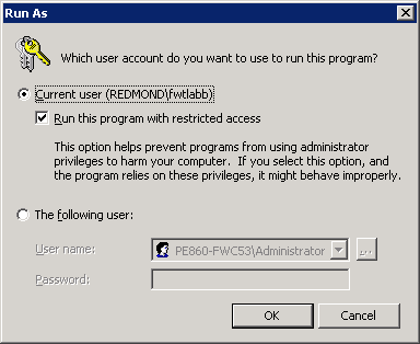 Run As Restricted Dialog