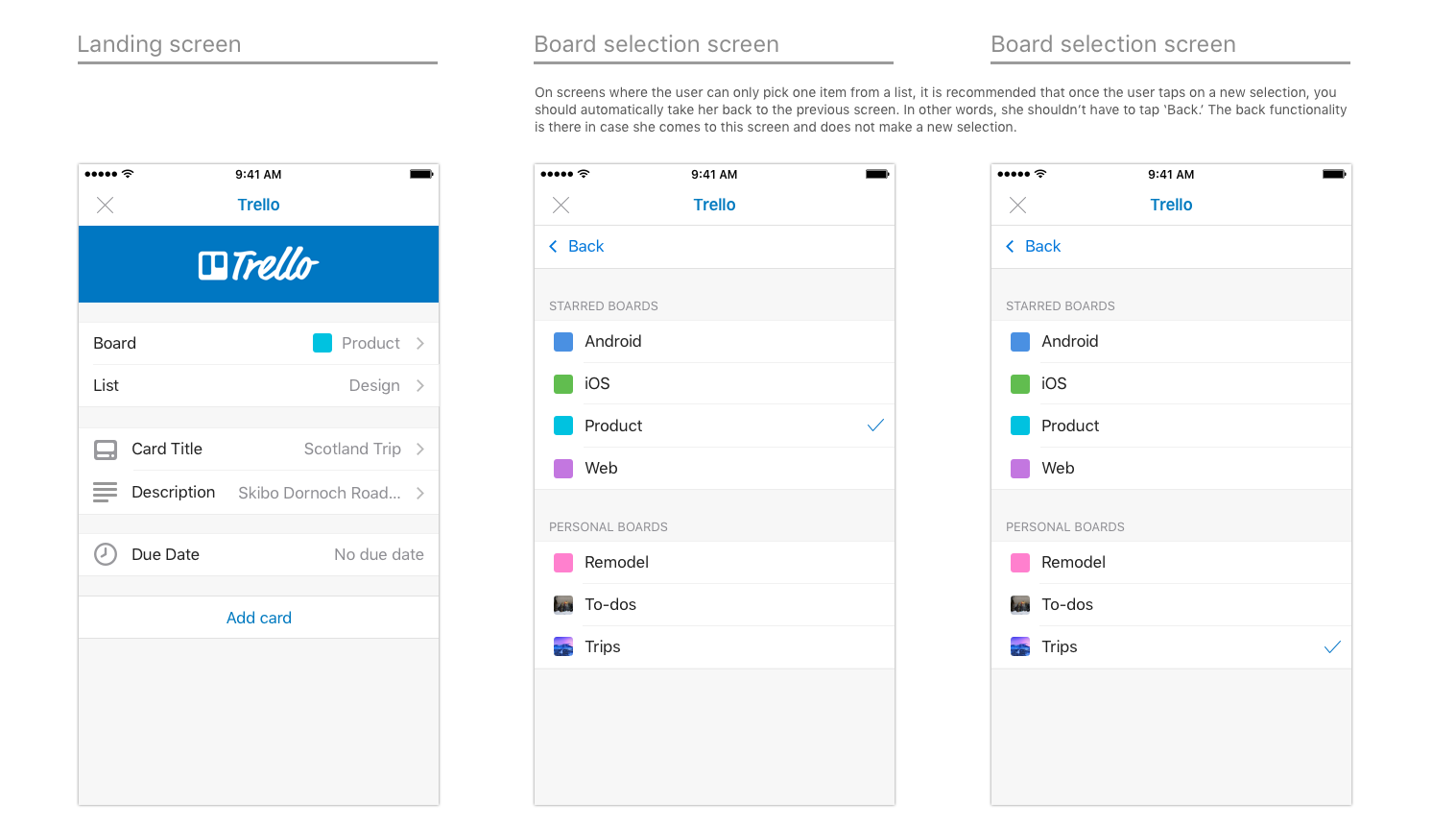 End-to-end design for the Trello add-in part 1 on iOS.