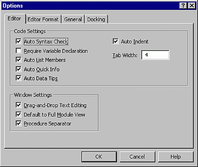 Options dialog box