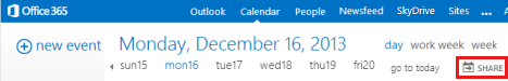 Skärmbild som visar fliken Dela i Kalender.