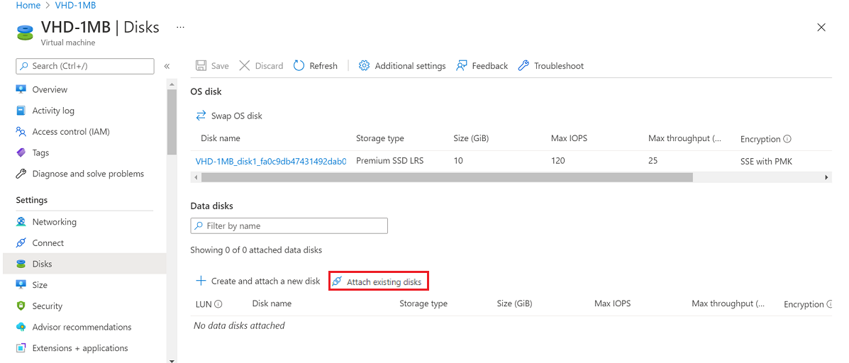 Skärmbild som visar hur du lägger till en datadisk i V H D.