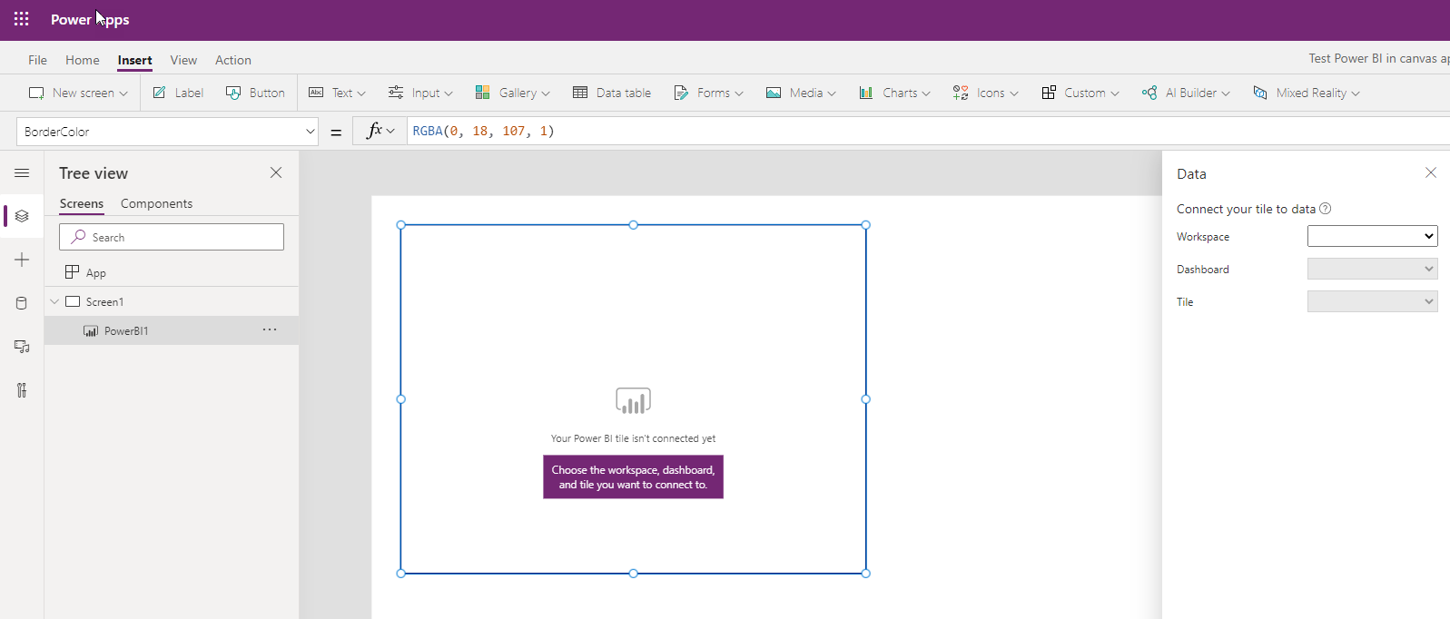  panelen Power BI läggs till på skärmen