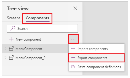 Visa trädvyn i exportkomponenter.