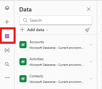 Skärmbild som visar var du kan välja menyalternativet Data i redigeringsmenyn.