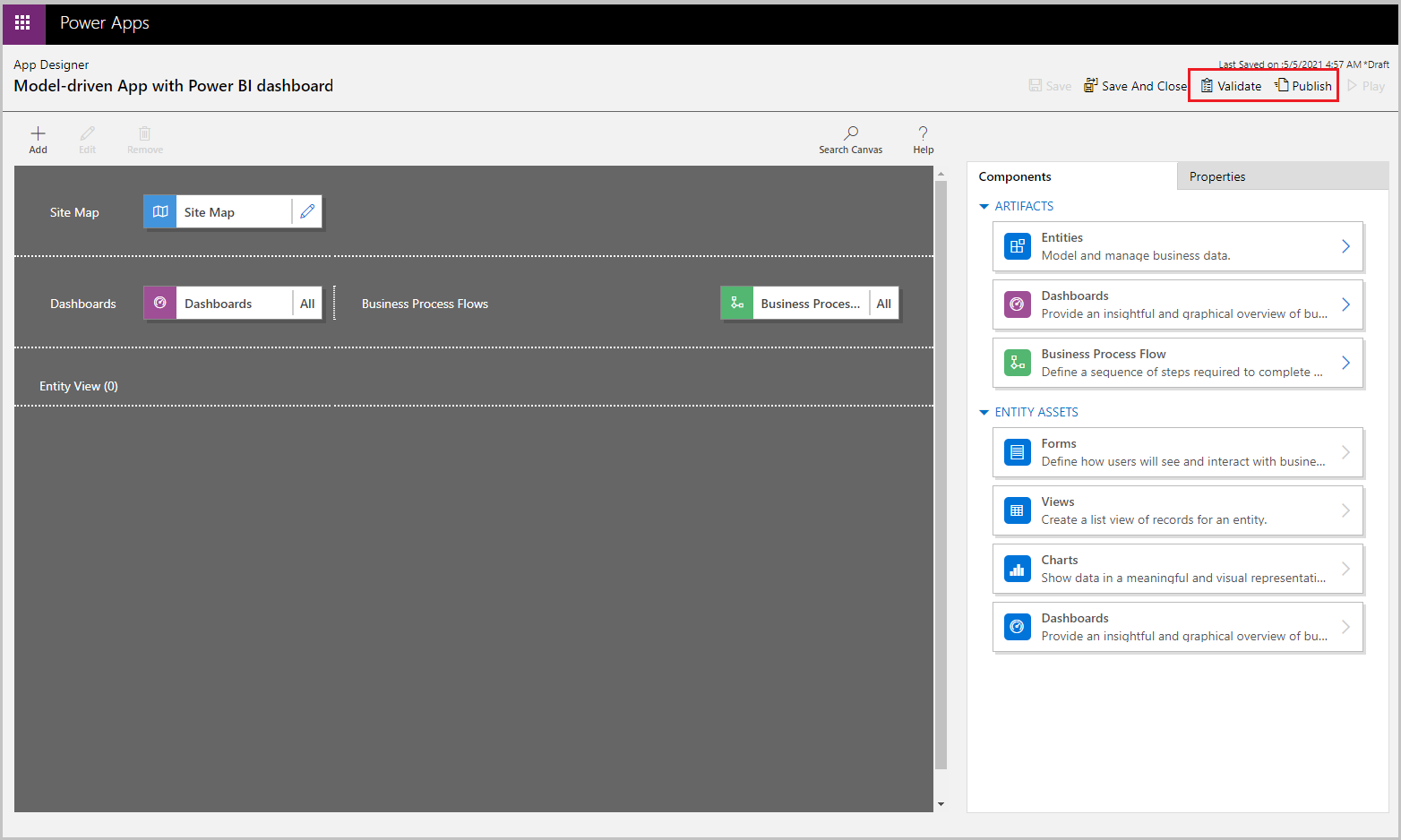 I appdesigner välj Validera och välj sedan Publicera
