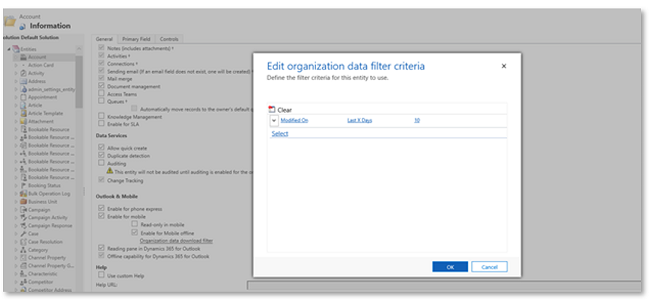 Redigera organsisationsdatafilter.