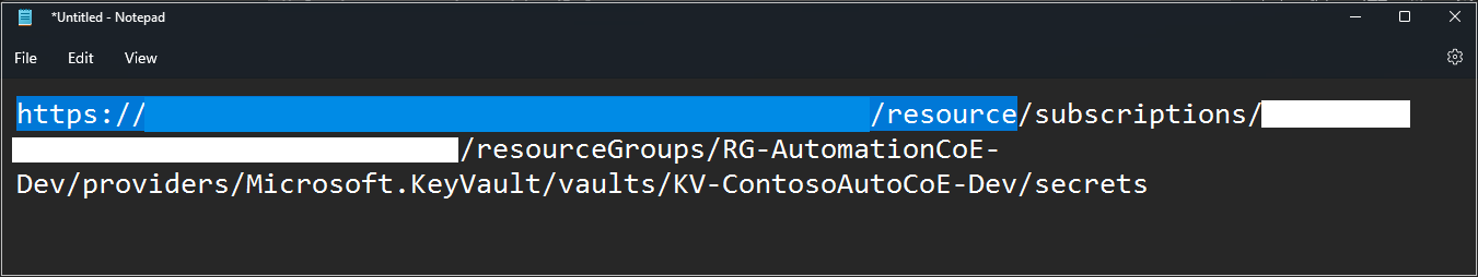 Skärmbild av URL-syntaxen som ska tas bort.