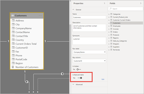 Screenshot that highlights the Is feature table option.