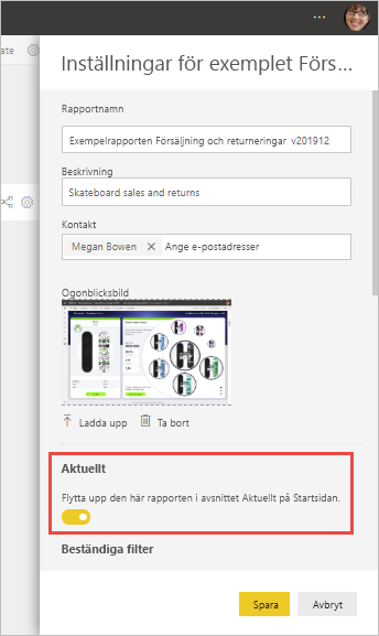 Inställningar för aktuellt innehåll