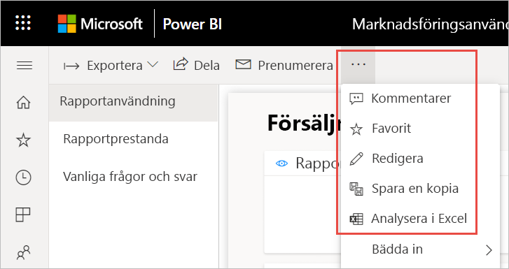 Skärmbild av analys i Excel.