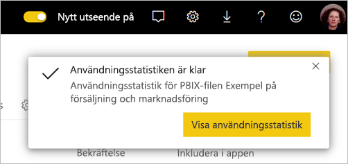 Skärmbild av att användningsstatistikrapporten är klar.