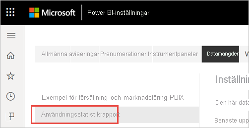 Skärmbild av att välja semantisk modell för användningsstatistik.