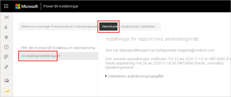 Skärmbild av semantisk modell för användningsstatistik.