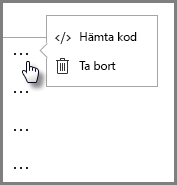 Skärmbild av hämtning eller borttagning av inbäddningskoder.