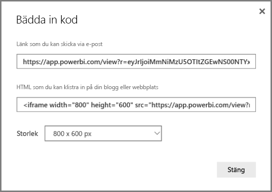 Skärmbild av dialogrutan Bädda in kod.