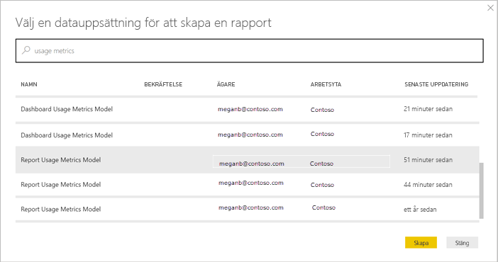 Screenshot showing Connect to a usage report semantic model.